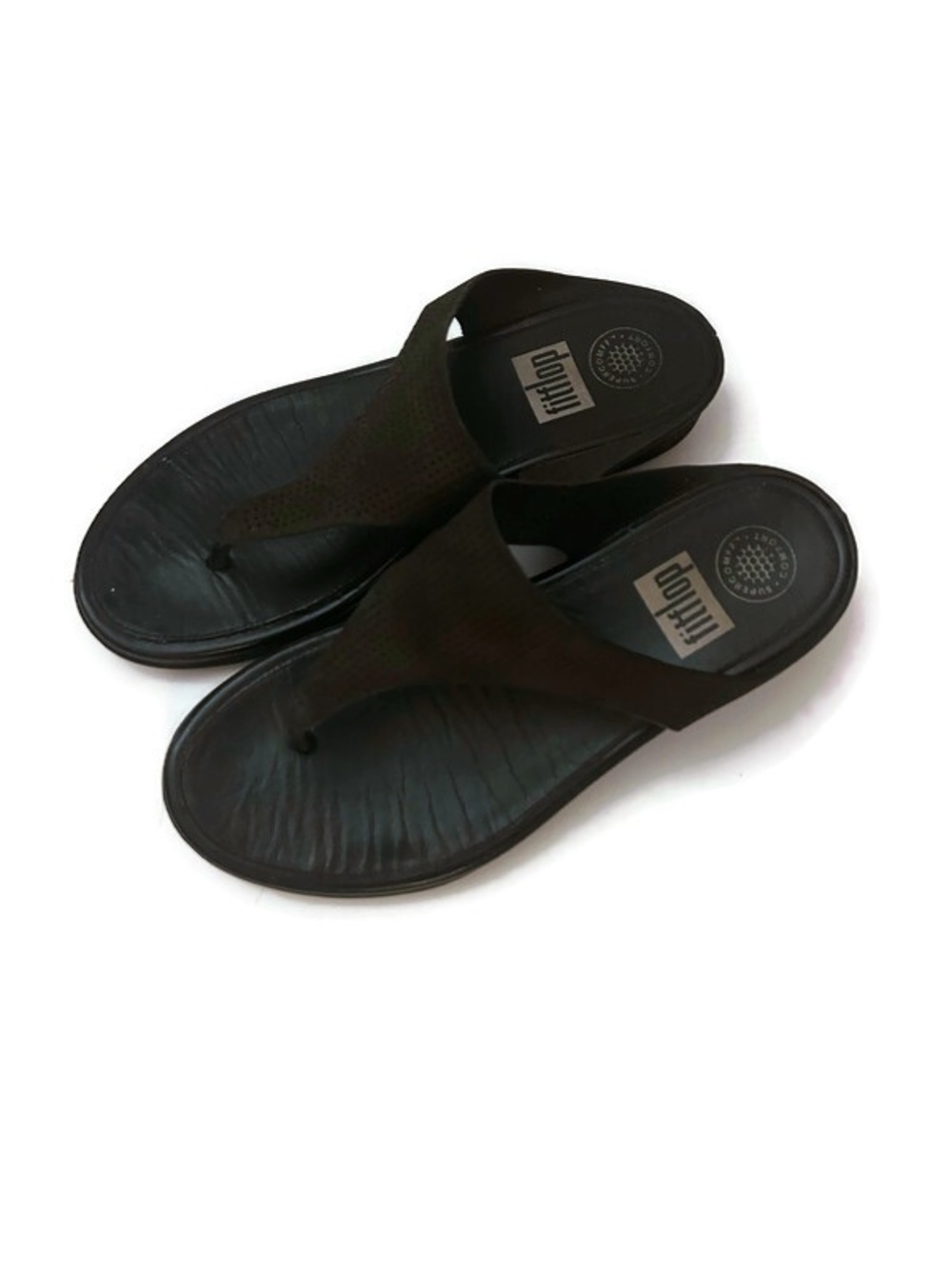 FitFlop Black Leather Lulu Thong Sandals